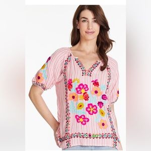 Tru Luxe embroidered peasant top -pink